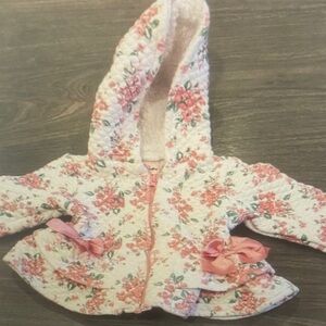 Floral Hooded Baby Jacket with Pink Accents